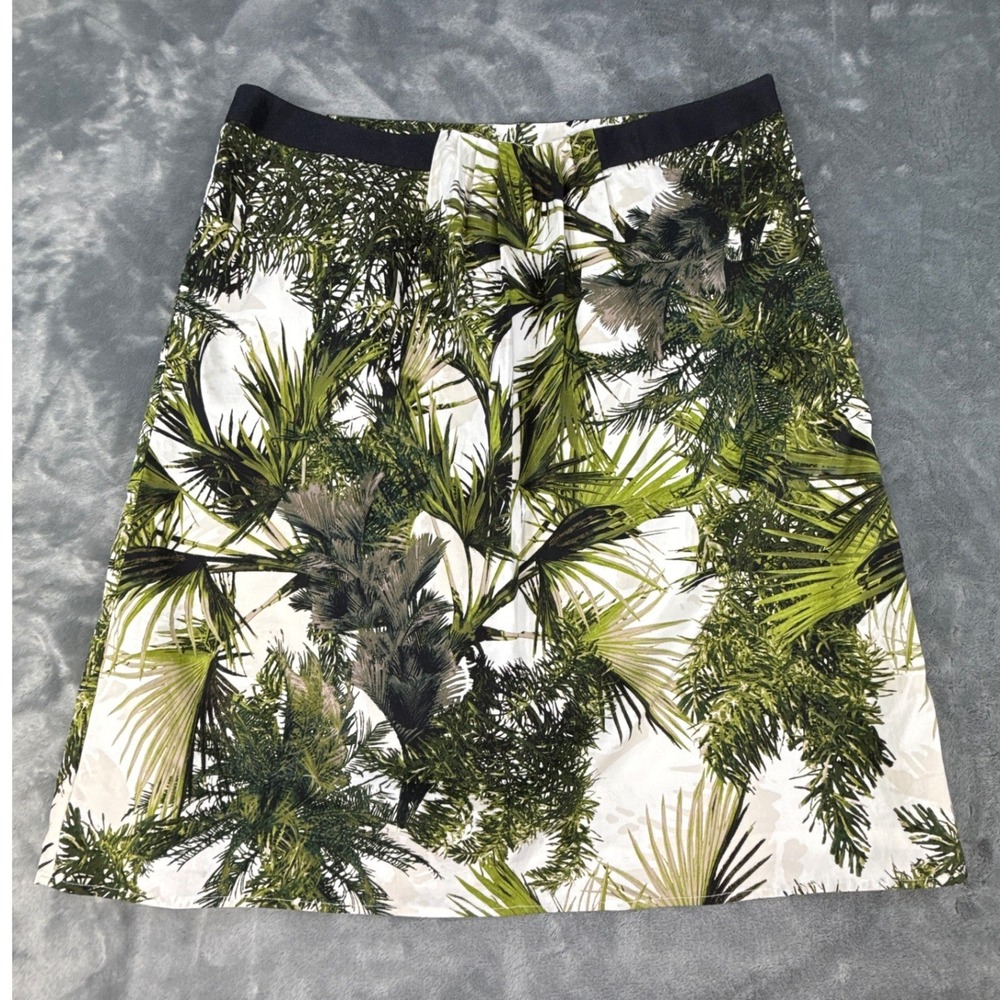 Worthington‎ Green Tropical Palm Leaf Print A-Line Skirt Size 16 Cotton Blend